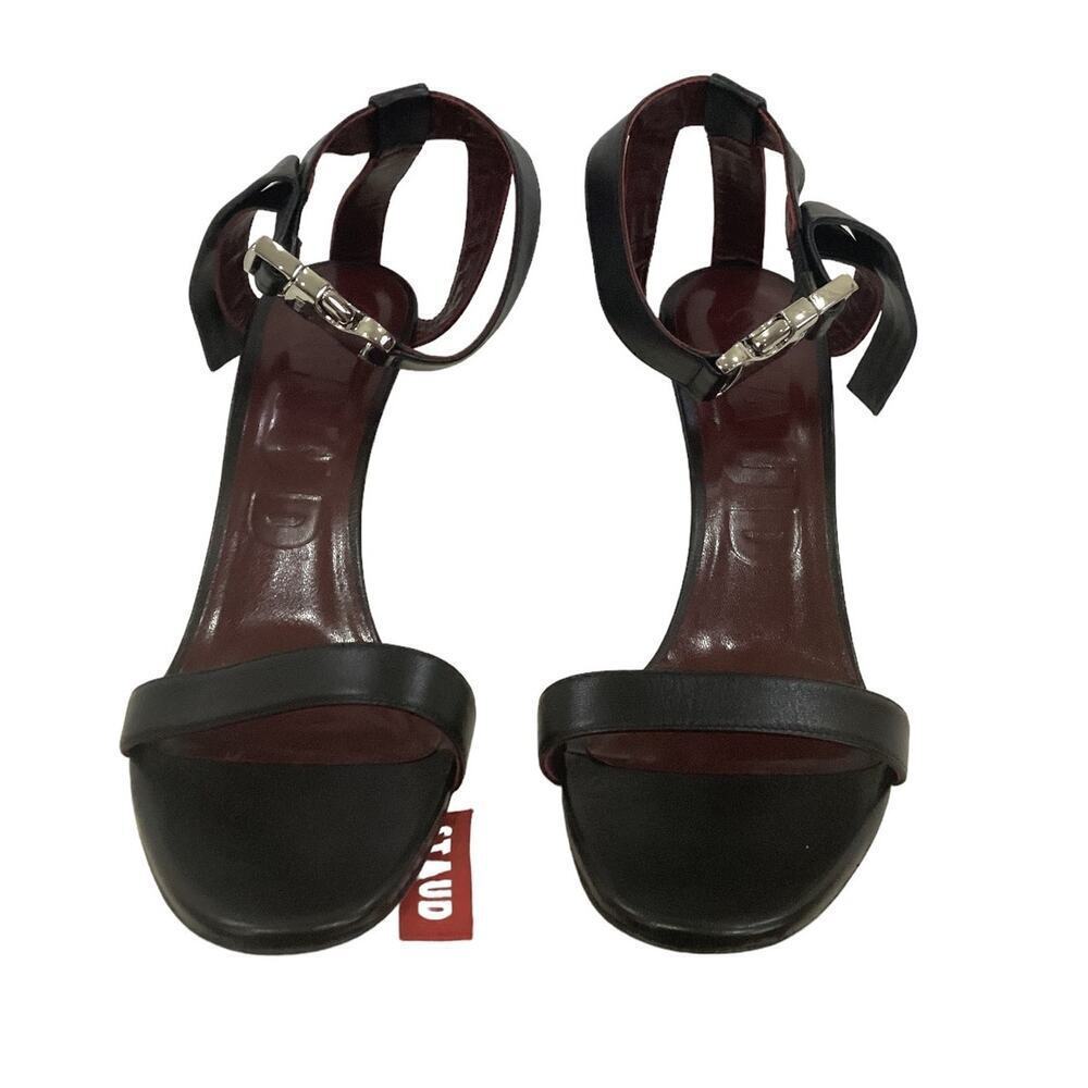 Staud Viva Ankle Strap Sandal In Black Leather Size 10 Heels - Picture 7 of 11